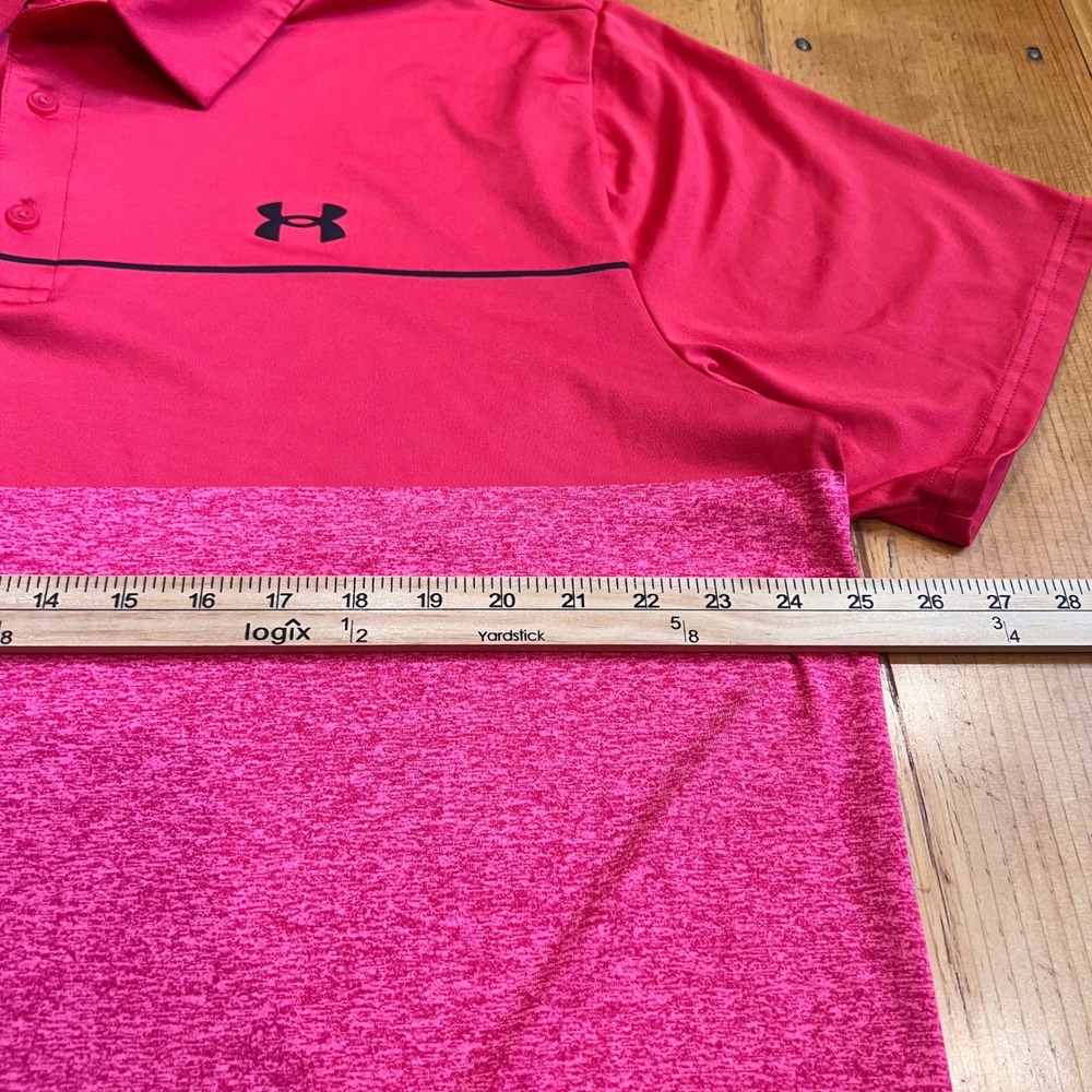 Under Armour Mens Playoff Polo Shirt XXL Pink Colorblock Heathered Golf Top A10 - Picture 4 of 6